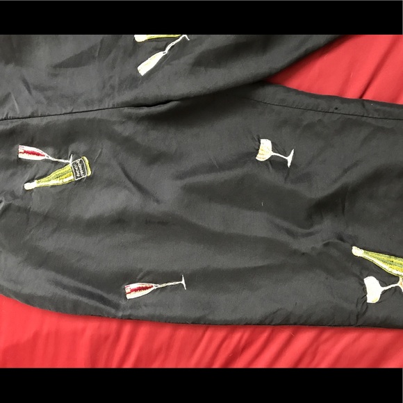 100% Silk Black Wine Embroidered Dress Pants - Picture 2 of 4